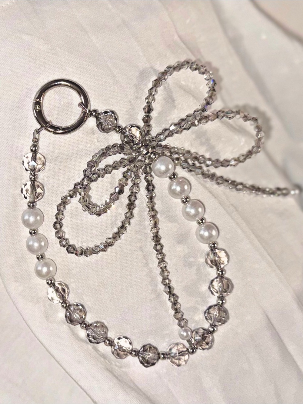 Crystal and Pearl Bow Charm Bracelet - Silver Tone